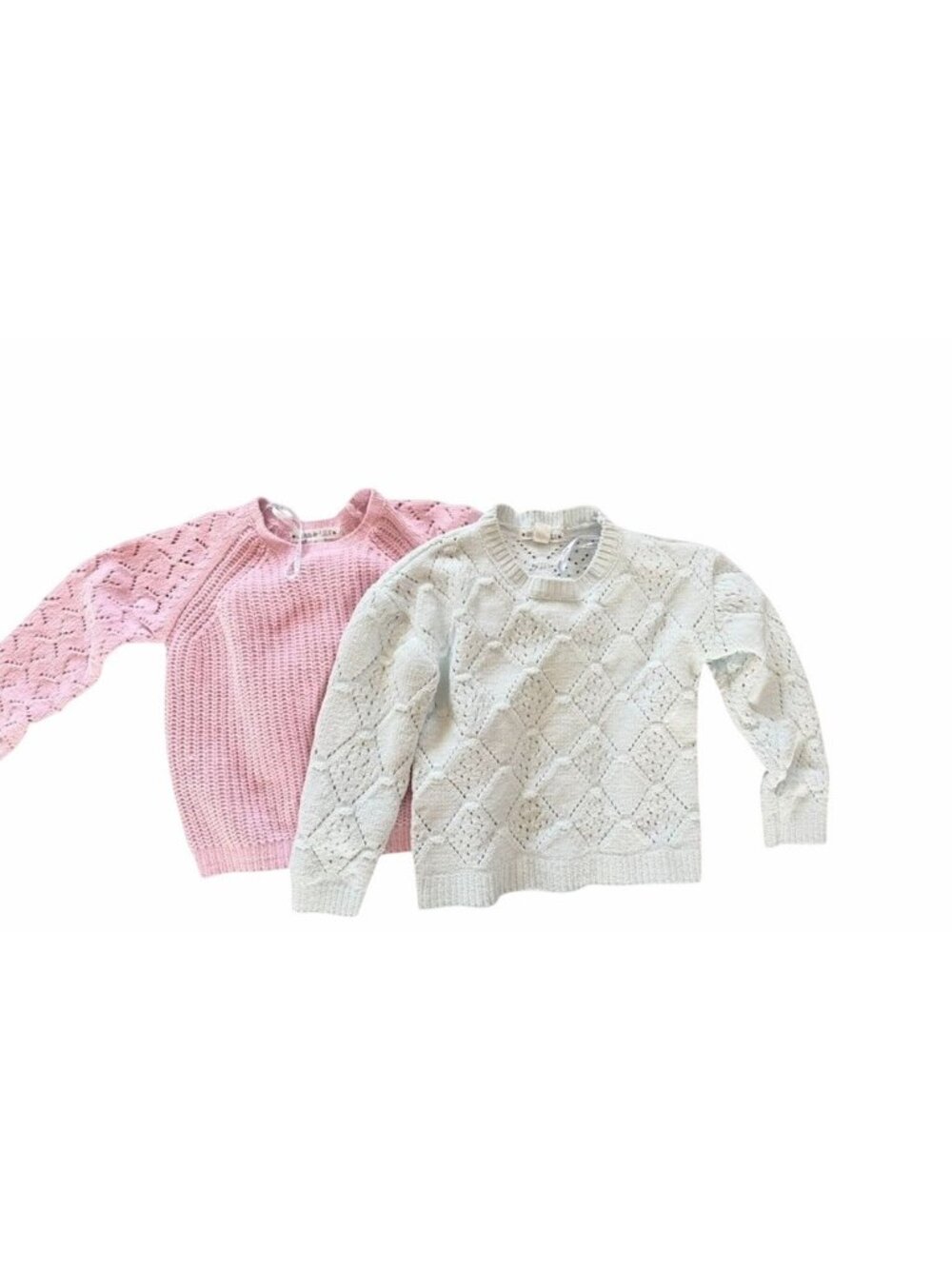 Star & Lily Girls Knit Sweaters Size M 10/12 Pink & White Diamond Pattern Set